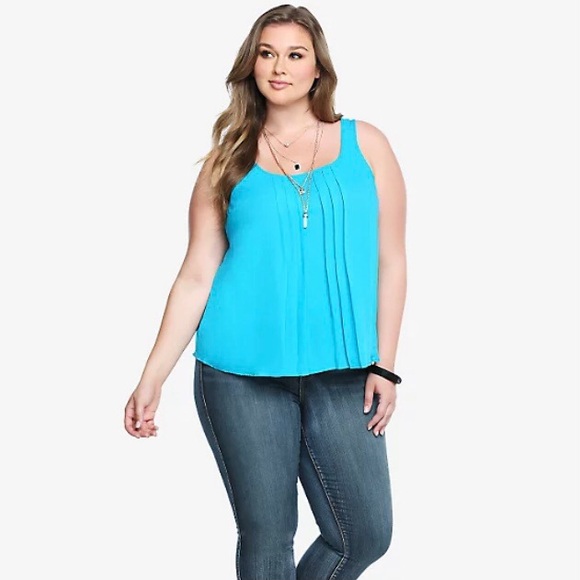 torrid Tops - Torrid Turquoise Blue Pleated Georgette Tank Top